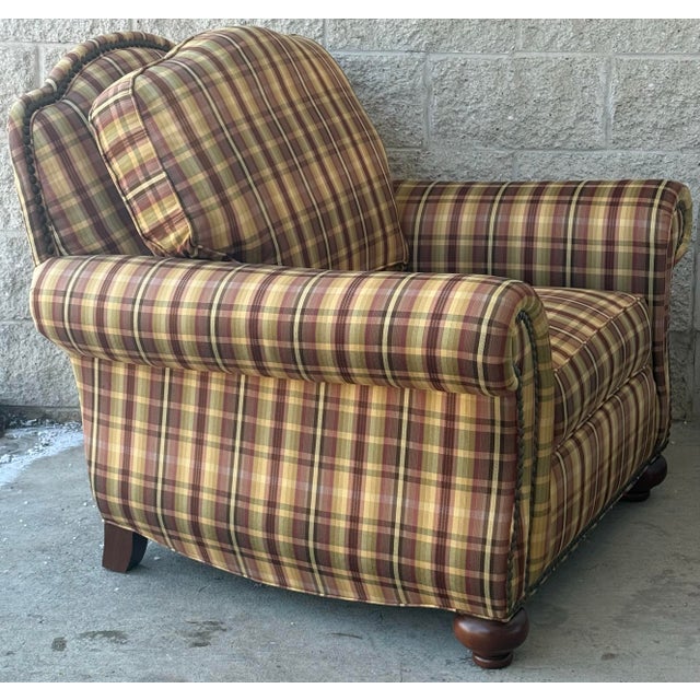 Traditional Ethan Allen Upholstered Club Chair With Ottoman For Sale - Image 3 of 12