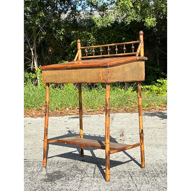Vintage Boho Rattan Lift Top Desk | Chairish