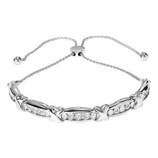 .925 Sterling Silver 1/10 Cttw Diamond X Link Bolo Bracelet (I-J Color, I2-I3 Clarity) For Sale
