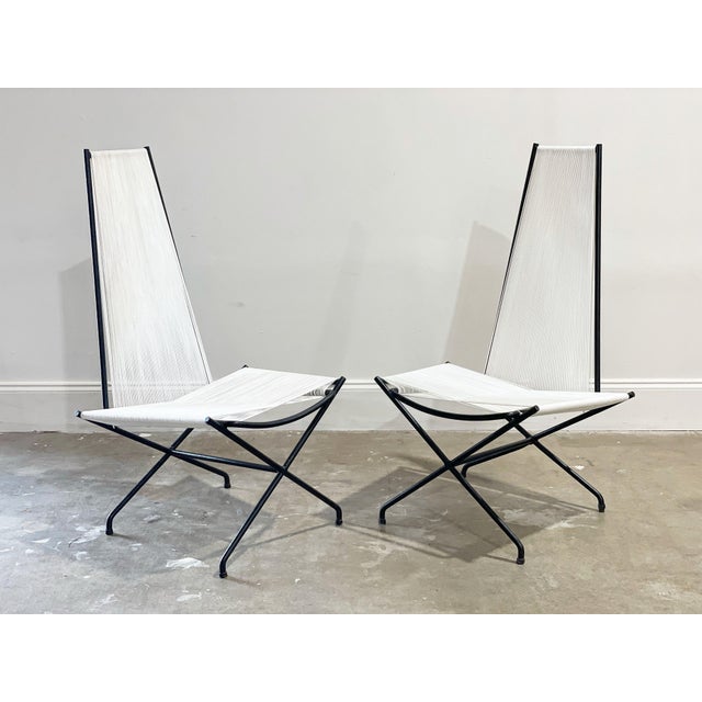 Allan Gould 1950s Gunnar Birkerts for Yellen - Modernist Wrought Iron String Lounge Chairs - After Allan Gould For Sale - Image 4 of 12
