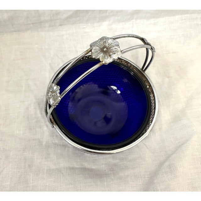 Vintage Cobalt Blue Preserve Bowl w/Chrome Basket, has no spoon. Flower detail at handle. I also have some mini salt &...