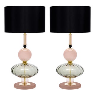 Elegant Pink Venetian Glass Modernist Lamps, Murano, Italy For Sale
