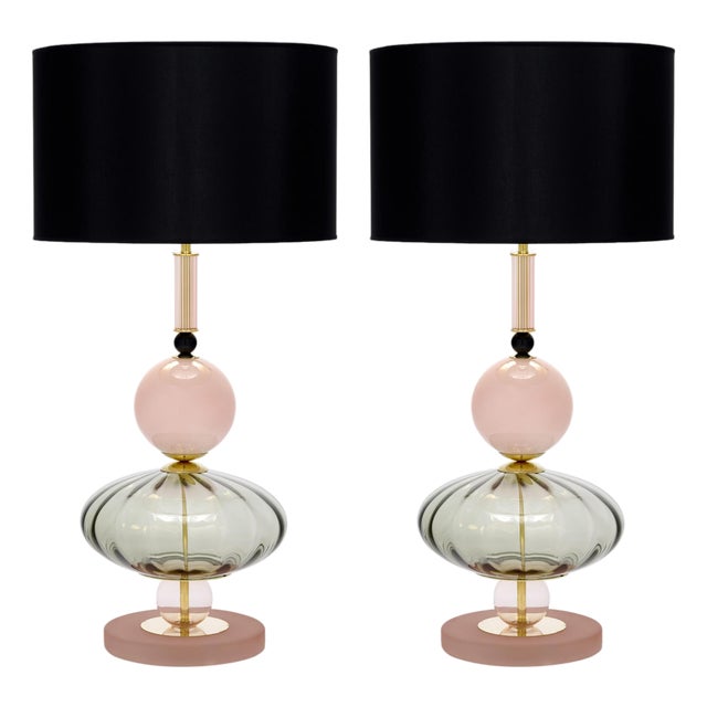 Elegant Pink Venetian Glass Modernist Lamps, Murano, Italy For Sale