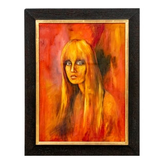 Vintage Mid-Century Expressionist Oil Painting Portrait of a Blonde Woman by Z Pintel, Framed For Sale