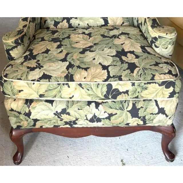 Mid-Century Modern Mid Century Wing Back Chair With Pretty Curved Arms in an Autumn Leaf Pattern Upholstery, Signed For Sale - Image 3 of 8