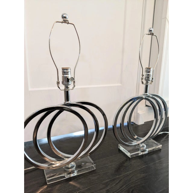 Overlapping Circles Chrome Table Lamps - a Pair For Sale - Image 4 of 6