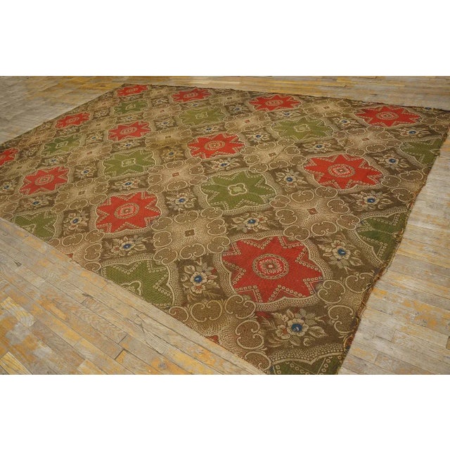 1850s Olive Red Star Medallion Antique American Ingrain Carpet 8' 2'' X 12' 9'' Wowen Wool Rug For Sale - Image 4 of 12