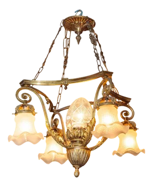 Mid 20th Century Louis XV Style Small Five-Light Gilt Bronze Chandelier