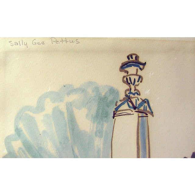 Vintage mid 20th century watercolor on paper of the monument to Colonel Fannin and his men in Goliad Texas. Signed in...