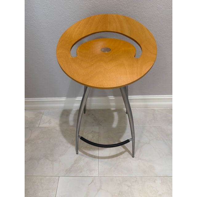Pair of Late 20th Century Magis Lyra Barstool by Design Group Italia – Iconic Italian Modern Chrome & Beech Bentwood Bar...