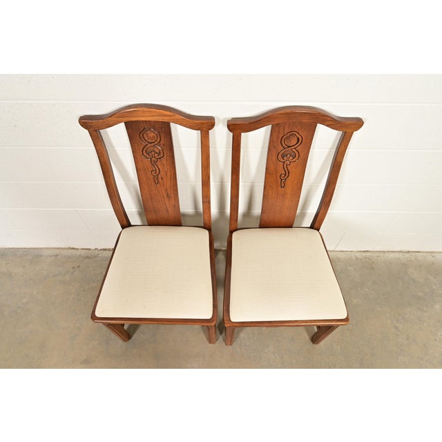 1970s Thomasville Mid-Century Hollywood Regency Chinoiserie Carved Walnut Side Chairs or Dining Chairs, Pair For Sale - Image 5 of 14