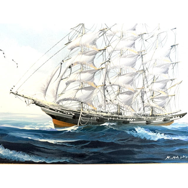 K.Maskell Oil Painting Tall Ship at Sea Maritime Nautical Ocean Seascape, Framed For Sale - Image 9 of 13