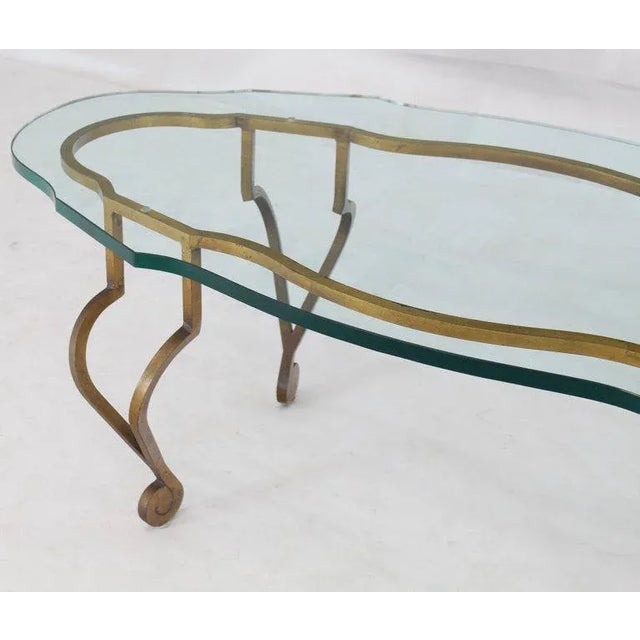 1970s Mid-Century Modern Oval Glass Gold Wrought Iron Base Coffee Table For Sale - Image 4 of 13