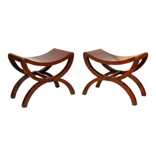Regency Mahogany Curule Form Benches - A Pair For Sale