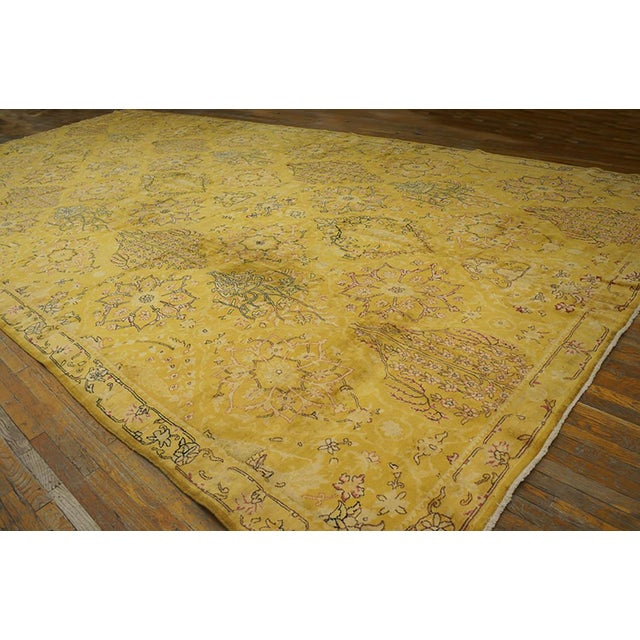 Indian Rare and Beautiful Floral Design on Yellow-Mustard Background Color Antique Indian Lahore Rug For Sale - Image 3 of 7