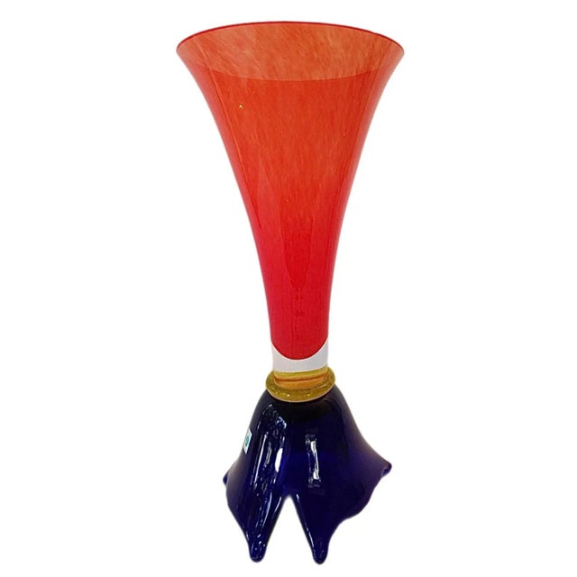 Glass Huge 90s Post Modern Memphis Design Barovier & Toso Czech Art Glass Vase Signed by Renown Czech Art Glass Designer, Mojmir Cermák For Sale - Image 7 of 8