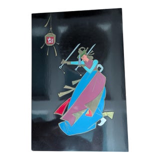 Vintage Korean Mother-of-Pearl Lacquer Plaque "Sword Dance" by Minye Art — 1970s For Sale