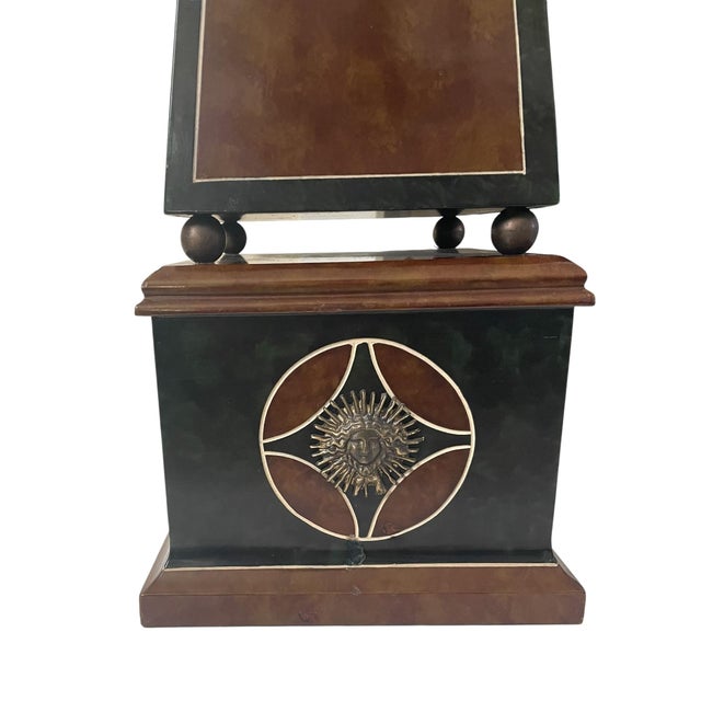 Brown VTG Maitland-Smith Leather Obelisk Brass Sun Medallions Neoclassical 27x7” For Sale - Image 8 of 11