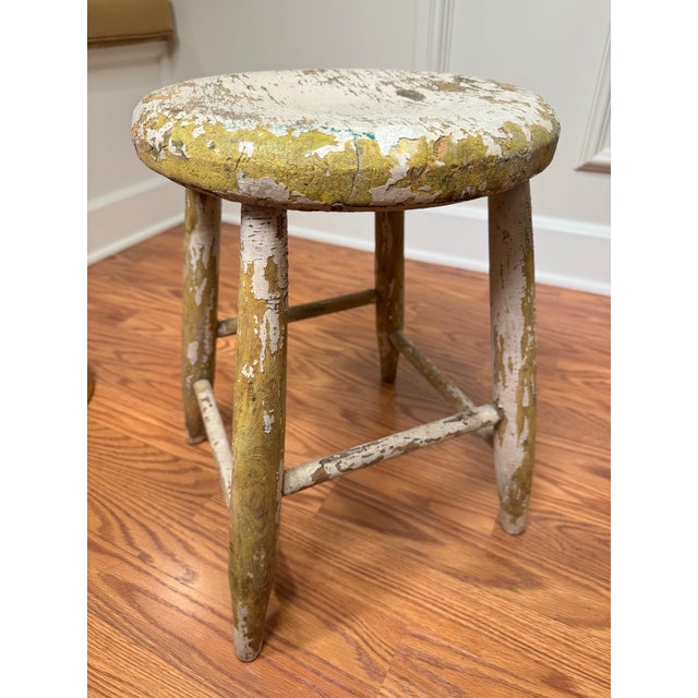 Early 20th Century Antique Early American Farmhouse Painted Low Stool For Sale - Image 5 of 12