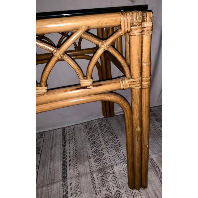 Wood Pair Vintage 1970s California Organic Modern Cathedral Arch Rattan Side Tables For Sale - Image 7 of 12