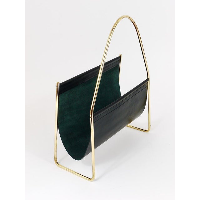 Mid-Century Magazine Rack in Brass and Black Leather by Carl Auböck, 1950s For Sale - Image 10 of 18