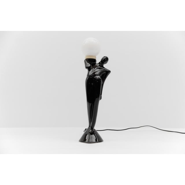 Ceramic Art Deco Waiter Table Lamp with a Milk Glass Ball Shade, Italy, 1960s For Sale - Image 10 of 10