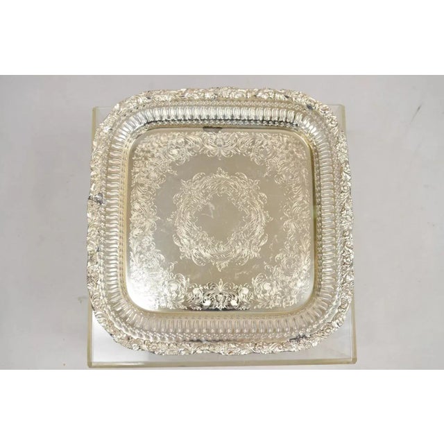 Vintage English Victorian Silver Plated Reticulated Square Serving Platter For Sale - Image 10 of 10