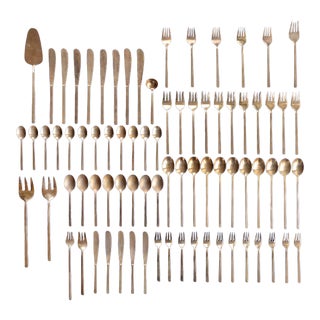 Mid-Century Modern Danish Sigvard Bernadotte Bronze Scanline Flatware - 79 Piece Set For Sale