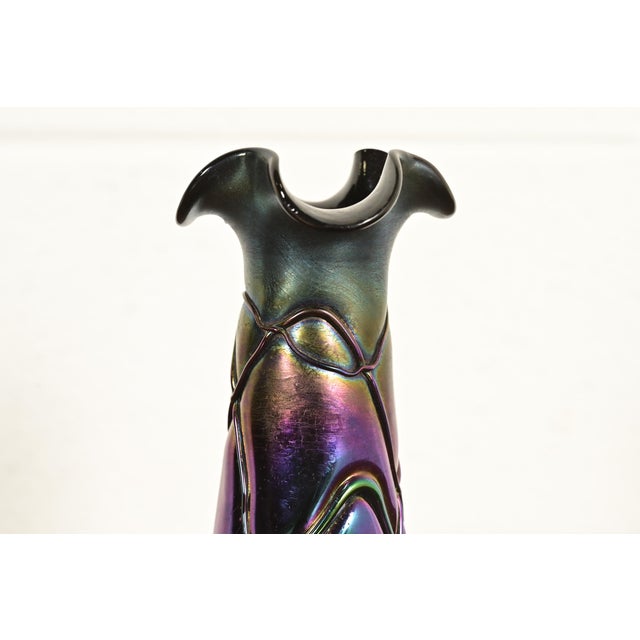 Glass Pallme-Konig & Habel Antique Austrian Threaded Iridescent Art Glass Vase, Circa 1900 For Sale - Image 7 of 12