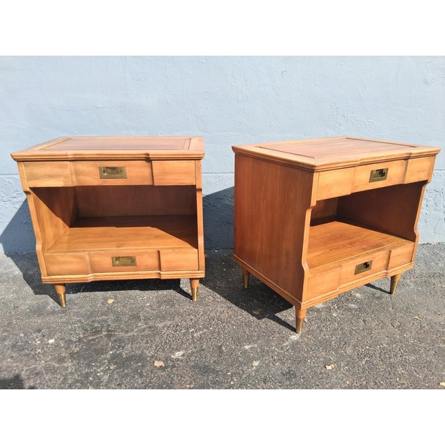 Campaign 1940's Campaign Nightstands Brass Pulls by John Widdicomb a - Pair For Sale - Image 3 of 18