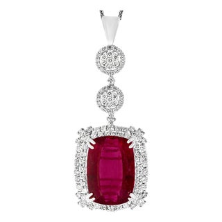 17 Carat Rubelite and 4 Carat Diamond Pendant / Necklace 14 Karat Gold, Estate For Sale