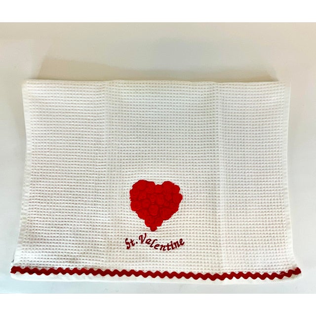 Vintage Hollywood Regency St. Valentine Waffle Kitchen Towel With Roses Heart For Sale - Image 13 of 13