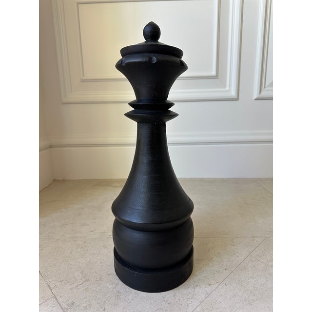 Mid 20th Century Vintage Handmade 17” Solid Wood Queen Chess Piece Sculpture For Sale - Image 5 of 16