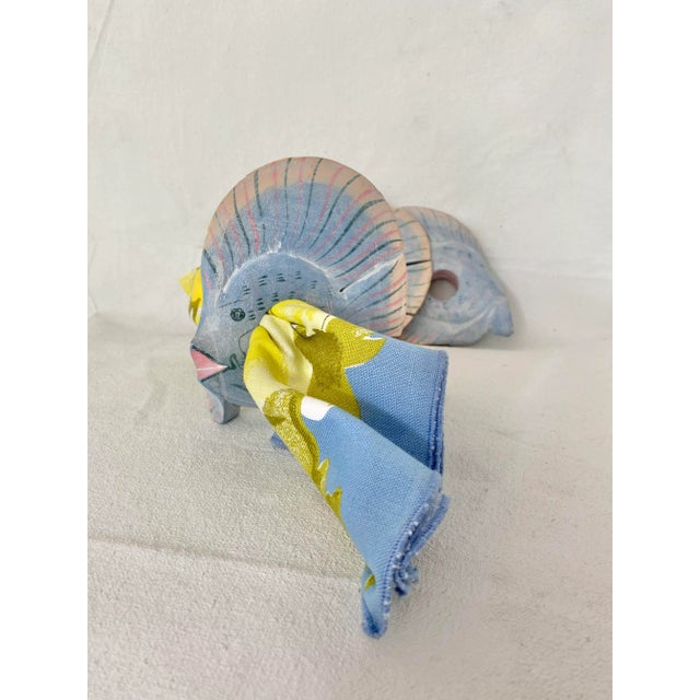 Vintage Painted Wood Tropical Fish Napkin Rings-Set of 8 For Sale - Image 10 of 11