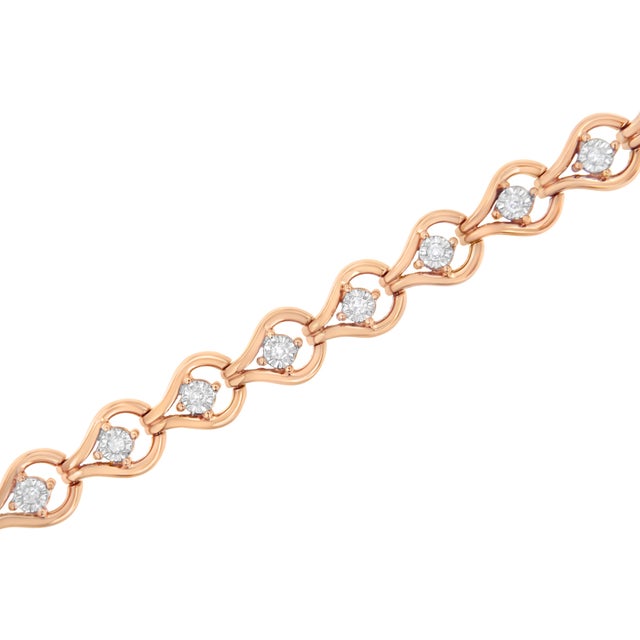 Haus of Brilliance Rose Gold over .925 Sterling Silver 1/4 Cttw Diamond Miracle-Set Teardrop Shaped 7” Link Bracelet (I-J Color, I3 Clarity) For Sale - Image 4 of 6