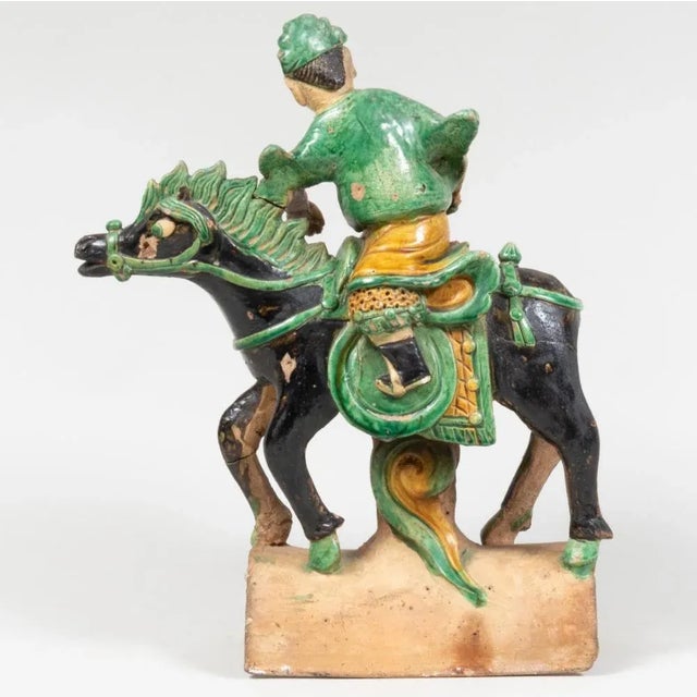 Chinese Antique Chinese Sancai Glazed Roof Tile Equestrian Figure For Sale - Image 3 of 6