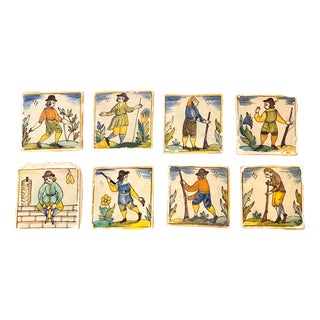 Italian Ceramic Tiles, 900, Set of 8 For Sale