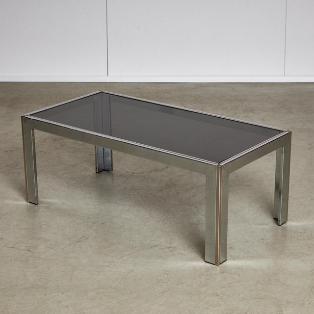 Modern Chrome and Smoked Glass Coffee Table with Golden Stripe, 1970s For Sale - Image 3 of 18