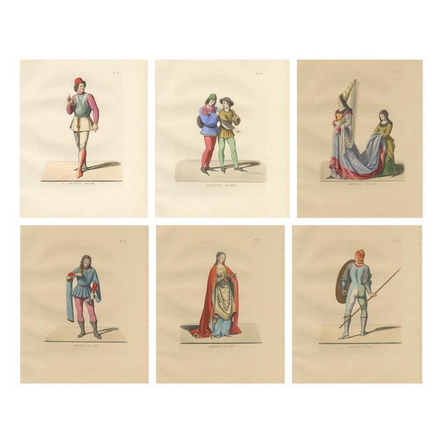 Medieval Italian Costume, 1860, Paper, Set of 6 For Sale
