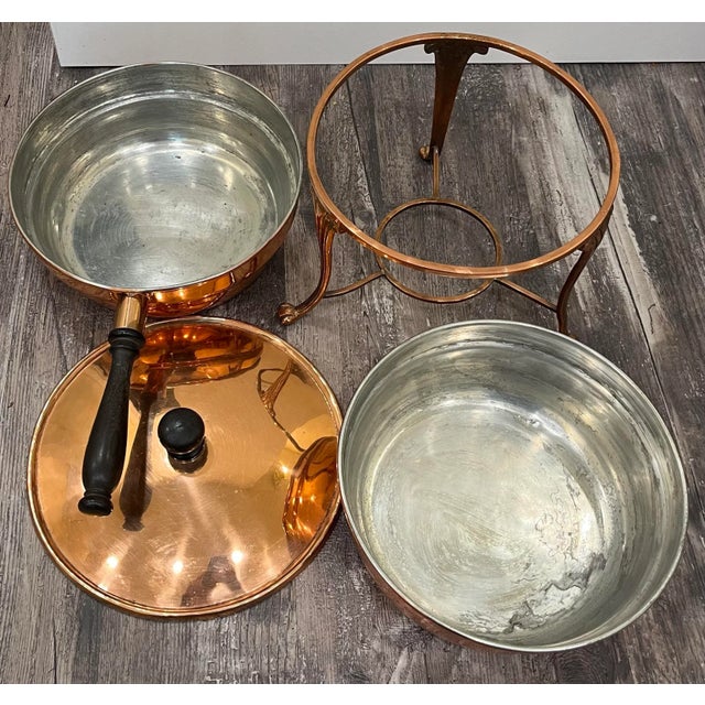 Metal Mid Century Copper Chafing Dish on Footed Stand For Sale - Image 7 of 10
