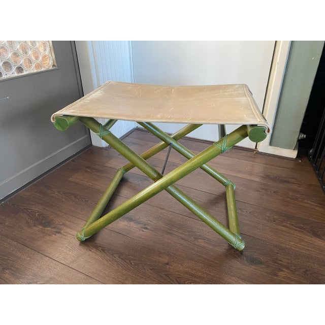 Vintage Regency Italian Beech and Leather Foldable Stool For Sale - Image 5 of 11