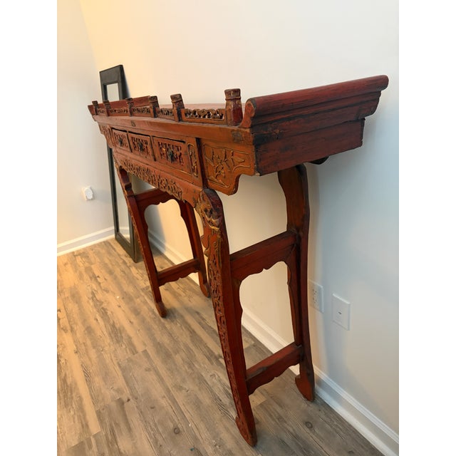 Brick Red Handmade Chinese, Red Carved Altar For Sale - Image 8 of 9