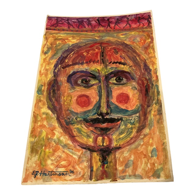 Contemporary Original E.J.Hartmann Abstract Portrait Painting Signed For Sale