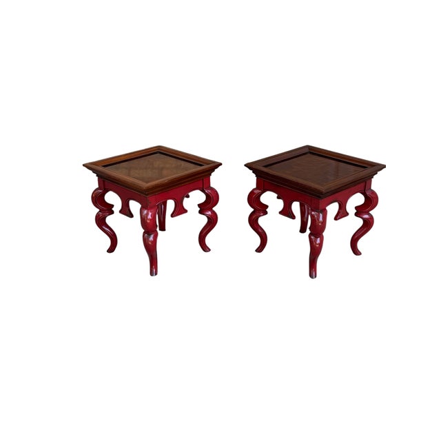Early 21st Century Hickory Chair Chinoiserie Style Red Lacquered Side Tables – A Pair For Sale - Image 14 of 17