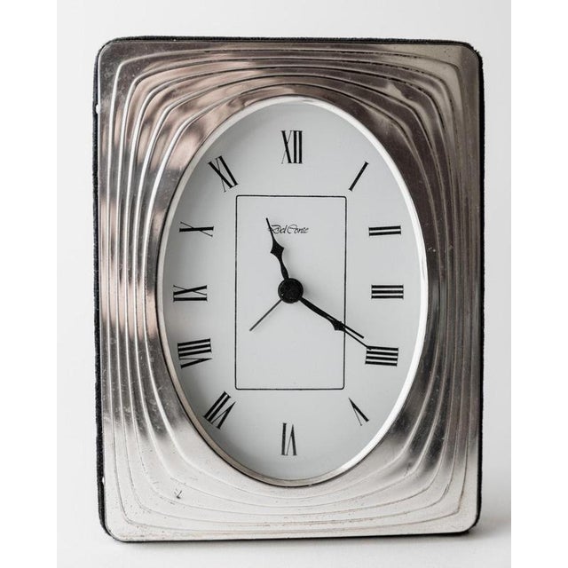 Vintage Silver Plated Desk Clock with Rectangular Case with Oval Clock Face by Del Conte Italy, 1960s For Sale - Image 3 of 12