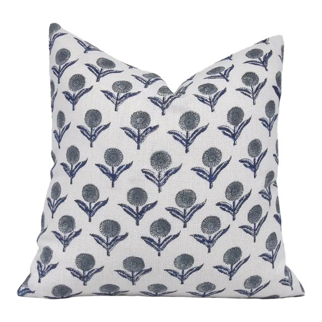 Fabdivine Block Print Cushion Cover 18x18 Inch Off-White Linen-Gandapushp For Sale