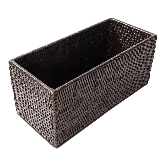 Artifacts Rattan Rectangular Everything Basket in Tudor Black - 13" For Sale