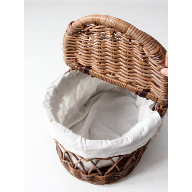 Vintage Wicker Picnic Basket With Lining For Sale - Image 9 of 12