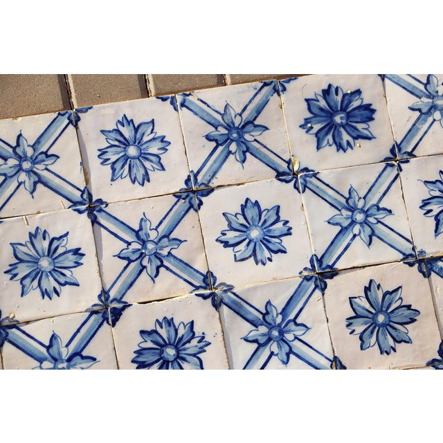 Rare 19th Century Antique Tiles Floral Blue & White Set of Fifty Portuguese For Sale - Image 4 of 18