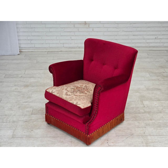 Wood Vintage Danish Lounge Chair in Furniture Velour with Ash Wood Legs, 1970s For Sale - Image 7 of 18